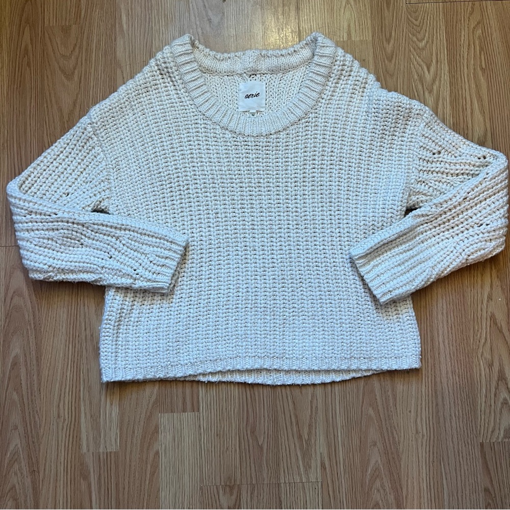 Aerie Oversized Chunky Knit Cream‎ Sweater Women’s XS-M Cozy Pullover Christmas